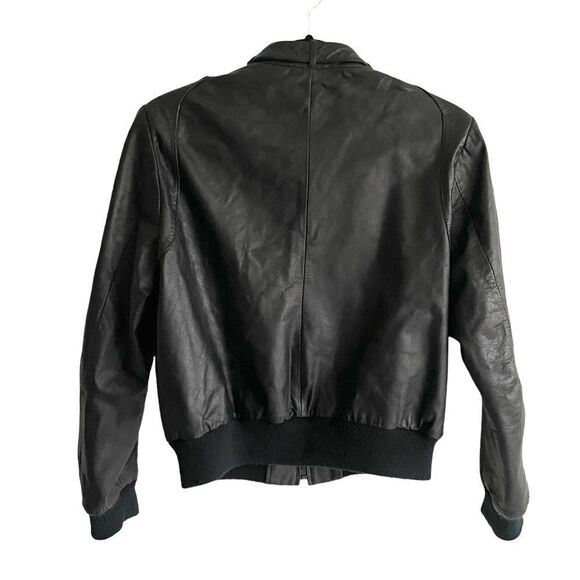 Ada Black Leather Zip Front Long Sleeve Moto Bomber Jacket M - Picture 4 of 9